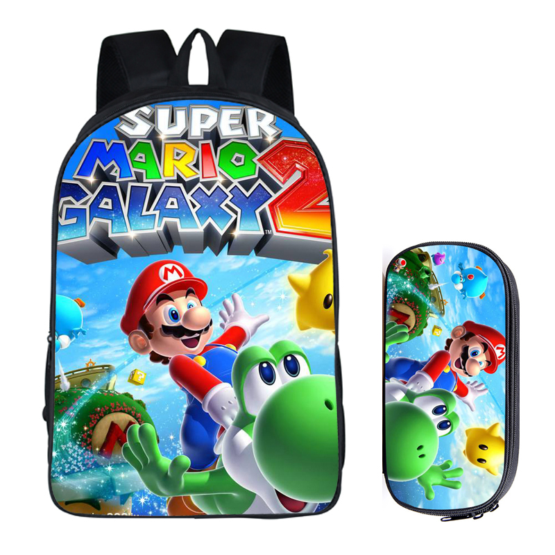 16″ Super Mario Backpack School Bag+Pencil Bag | giftanime