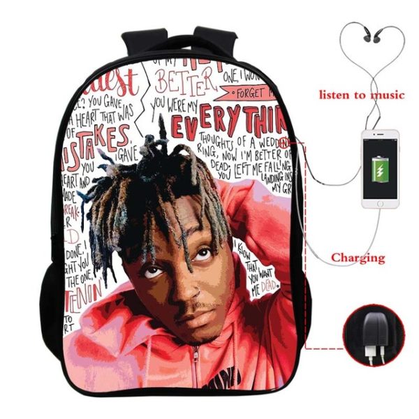 Juice Wrld USB Charge Backpack Mega Charizard Split Students Boys Girls Knapsack Men Women Travel Laptop Rucksack - Image 12