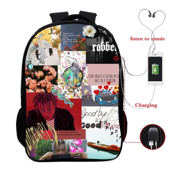 Juice Wrld USB Charge Backpack Mega Charizard Split Students Boys Girls Knapsack Men Women Travel Laptop Rucksack - Image 10