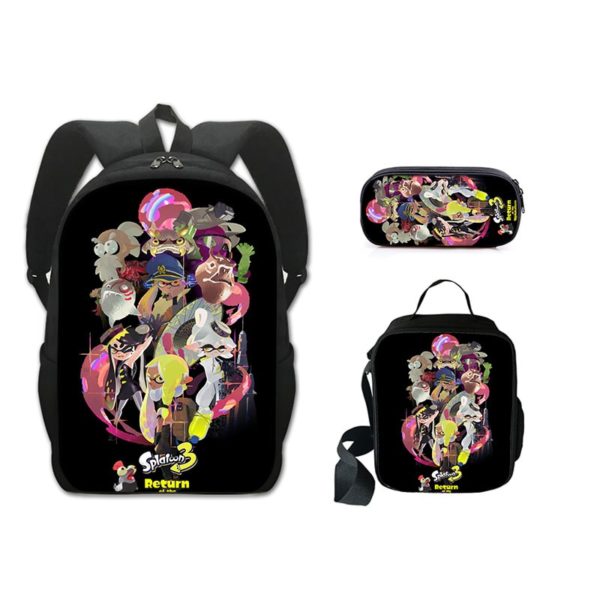 16 Inch Splatoon 3 Backpack School Bag+Lunch Bag+Pencil Bag