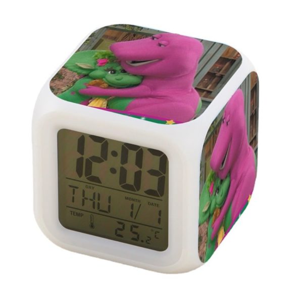 Barney's Great Adventure Alarm Clock Led Light 7 Color Change Electronic Desk Watch Square Table