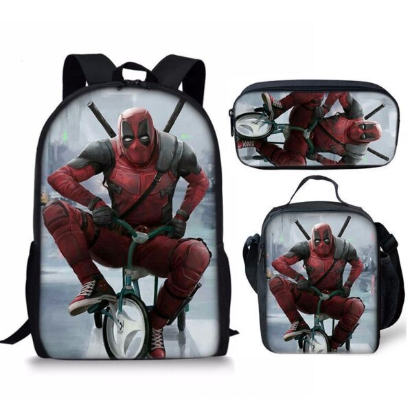 18 Inch Deadpool Backpack School Bag+Lunch Bag+Pencil Bag - Image 11