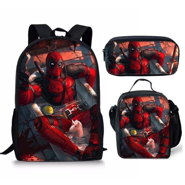 18 Inch Deadpool Backpack School Bag+Lunch Bag+Pencil Bag - Image 12