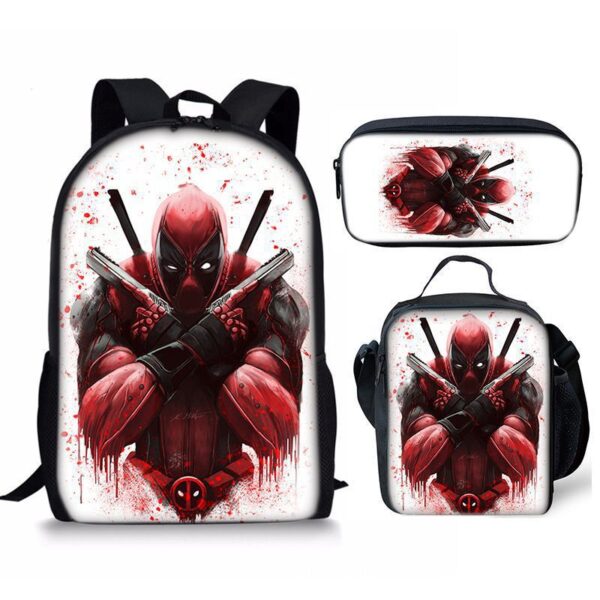 18 Inch Deadpool Backpack School Bag+Lunch Bag+Pencil Bag - Image 16