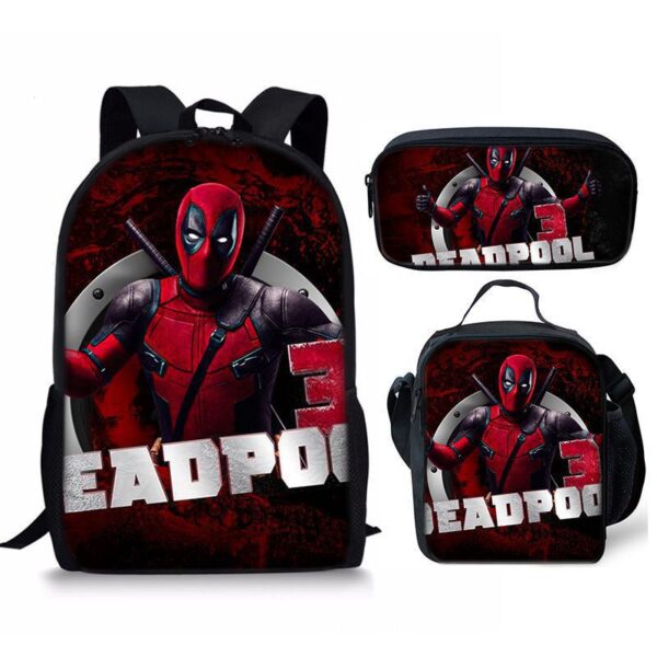 18 Inch Deadpool Backpack School Bag+Lunch Bag+Pencil Bag - Image 21