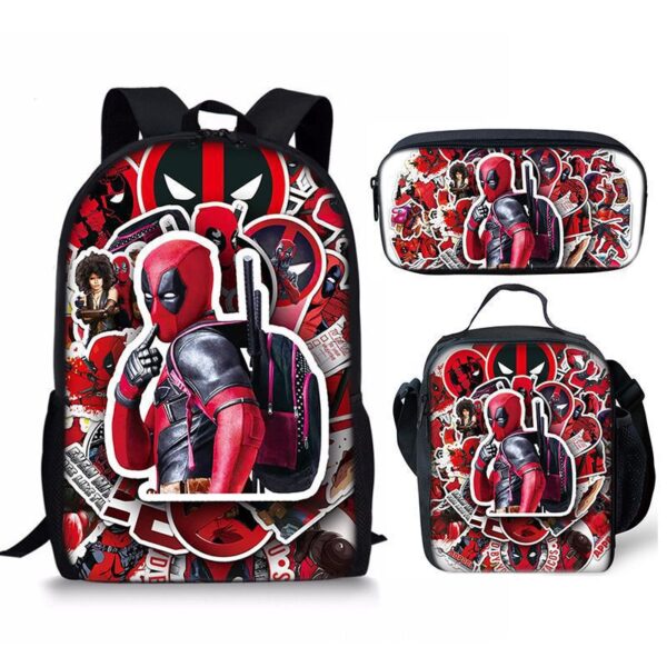 18 Inch Deadpool Backpack School Bag+Lunch Bag+Pencil Bag - Image 30