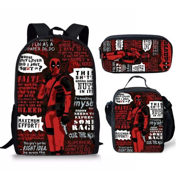 18 Inch Deadpool Backpack School Bag+Lunch Bag+Pencil Bag - Image 31