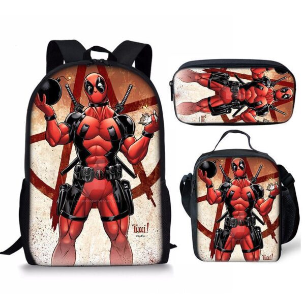 18 Inch Deadpool Backpack School Bag+Lunch Bag+Pencil Bag - Image 5