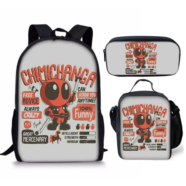 18 Inch Deadpool Backpack School Bag+Lunch Bag+Pencil Bag - Image 9